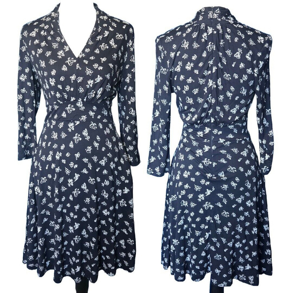 French Connection Fayola Meadow Dress 0 NEW Navy Floral Cottagecore Quiet Luxury - Picture 2 of 9